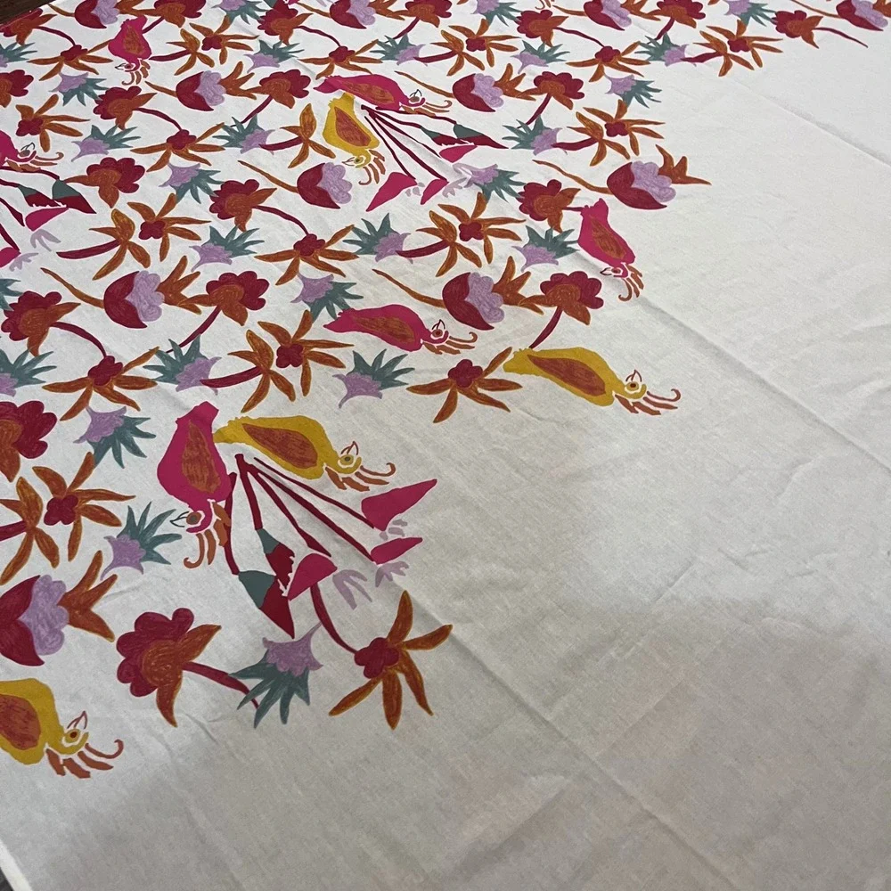Opalhouse Jungalow Shower Curtain White Pink Yellow Tropical Bird Floral Vtg
